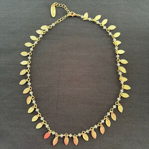 Plunder Gold Leaf & Clear Bead Necklace, One Size